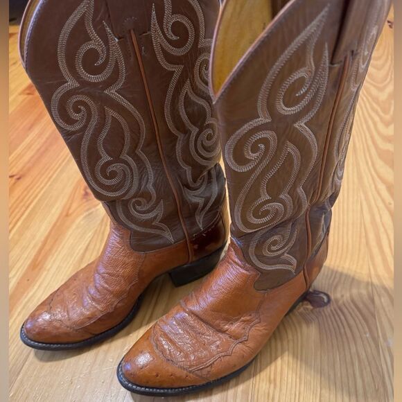 Vintage Tony Lama Exotic Ostrich Quill Western Cowboy Boots 8D Made in USA - Picture 4 of 14